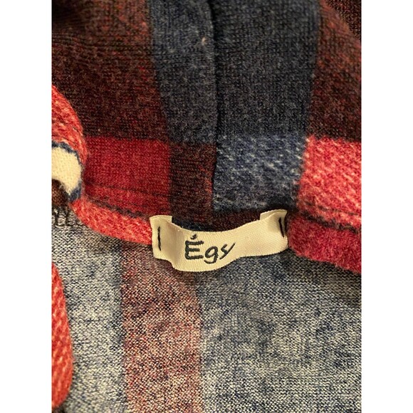 EGY Womans Jacket Plus Sz XL Navy Burgundy Plaid Open Front Light Fleece - Picture 8 of 11